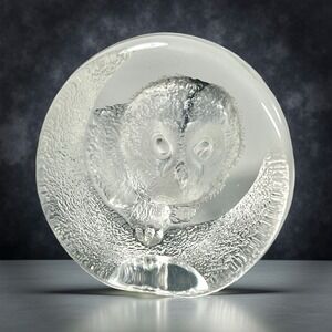 Mats Jonasson Crystal‎ Baby Owl Glass Paperweight Sweden Signed #9207